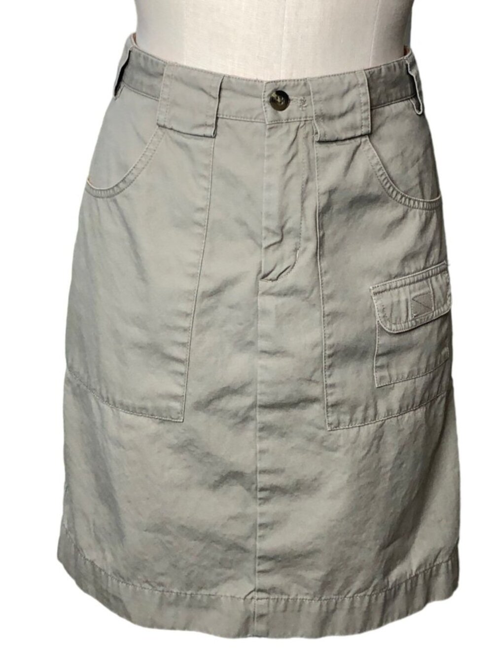 Eddie Bauer Kahki Cargo Skirt Womens 4 Wide Belt Loops Cotton Knee Length Pocket